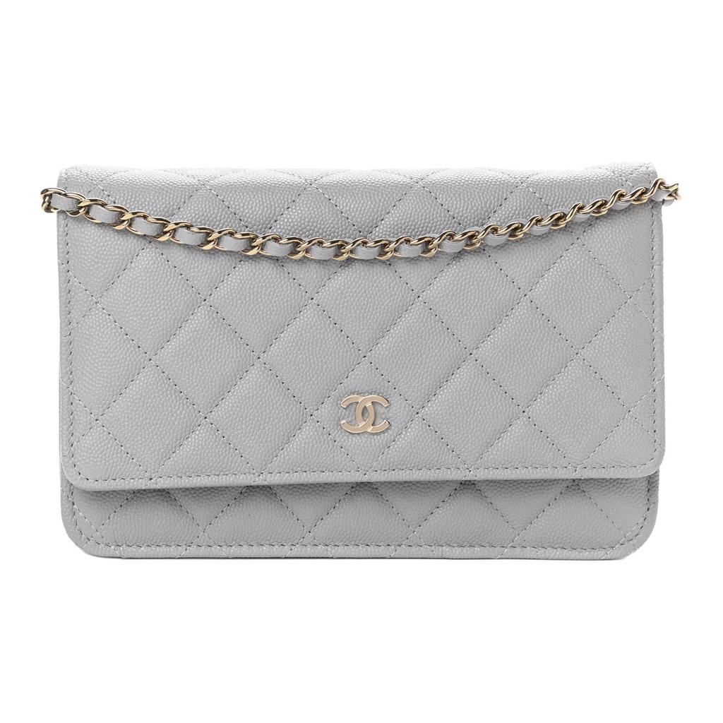 Chanel Woc Silver Buckle Leather Chain Double C Logo Diamond Pattern Caviar Calfskin Single Shoulder Messenger Bag Mini Female Model Hazy Blue