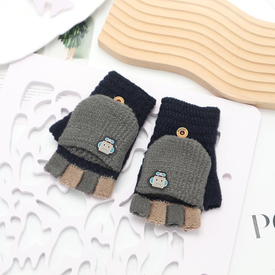 Kids' Winter Fingerless Flip-Top Writing Gloves – Warm Half-Finger Gloves for Boys & Girls