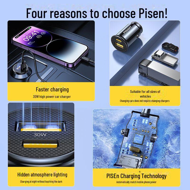 "PISEN 30W Dual Port PD Fast Car Charger for Apple iPhone 14 Mini"