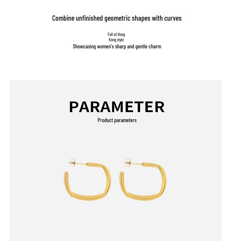 Minimalist Retro Geometric Earrings for Women - Hong Kong Style, Christmas Autumn/Winter, 18K Gold Plated Titanium Steel