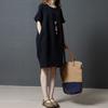 Lady Summer Dress O Neck Short Sleeves Pure Color Loose Side Pockets Knee Length Pullover Casual Commute Midi Dress