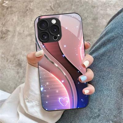 Pink Wave Curve Phone Shell Glass Phone Case For iPhone 17Plus 16 15 14 13 12 Pro Max Hard Shockproof Glossy Glass Back Cover