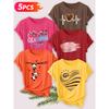 Five-piece set Elegant short-sleeved shirt for women Fun Panda Heart Series Printed Round Neck Women's Short Sleeve Shirt Suitable for Spring and