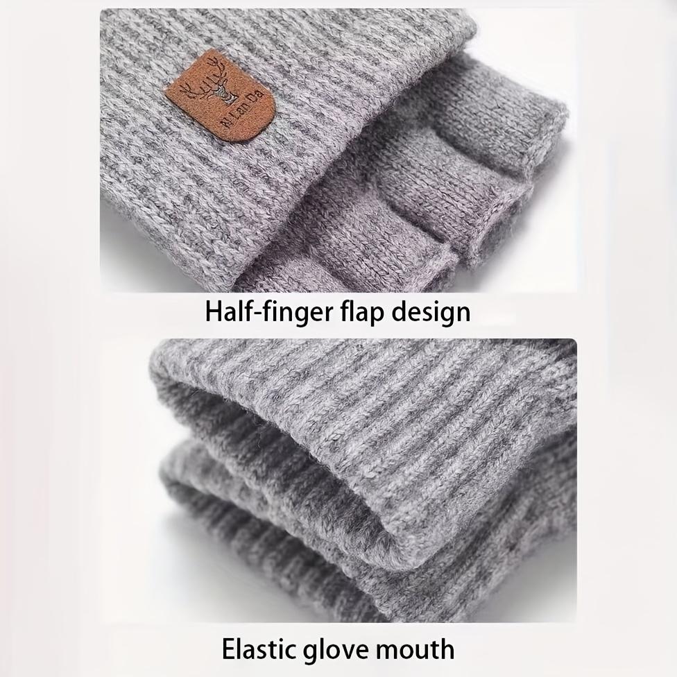 1 пара кашемировых перчаток-раскладушек для мужчин и женщин - Теплые вязаные перчатки без пальцев с сенсорным экраном и эластичной посадкой, машинная стирка, идеально подходят для езды на велосипеде