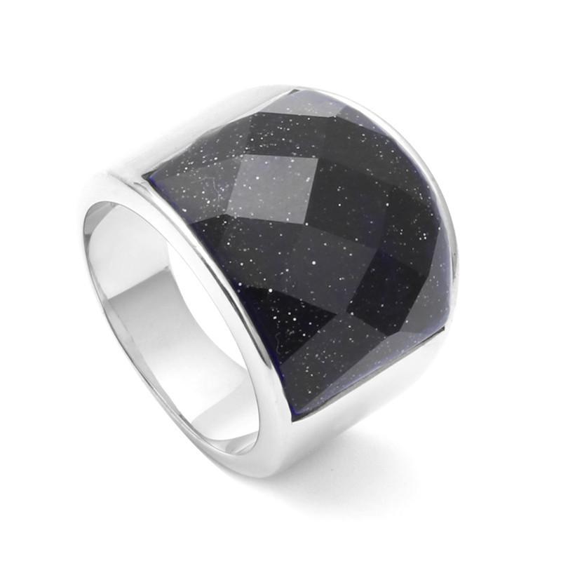 Ювелирное кольцо из нержавеющей стали с разноцветными драгоценными камнями, кольцо с черным агатом для мужчин и женщин, кольцо из титановой стали с разноцветными крупными драгоценными камнями