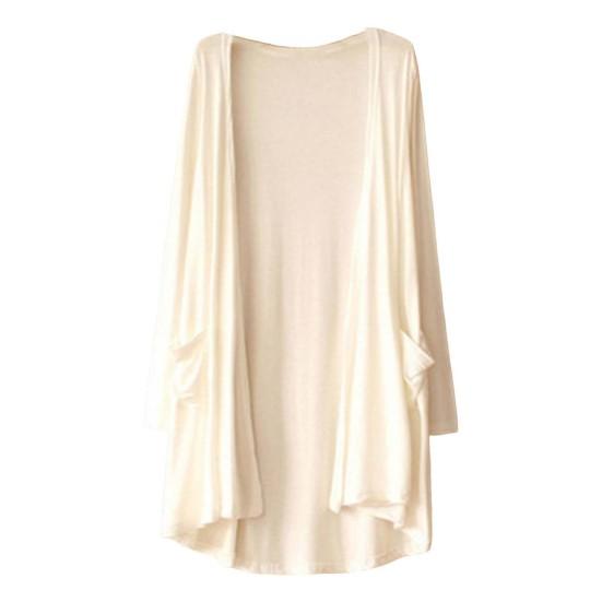 Весенне-осеннее женское пальто, свободное, средней длины, однотонное, с длинными рукавами, тонкое, с карманами, с открытой строчкой