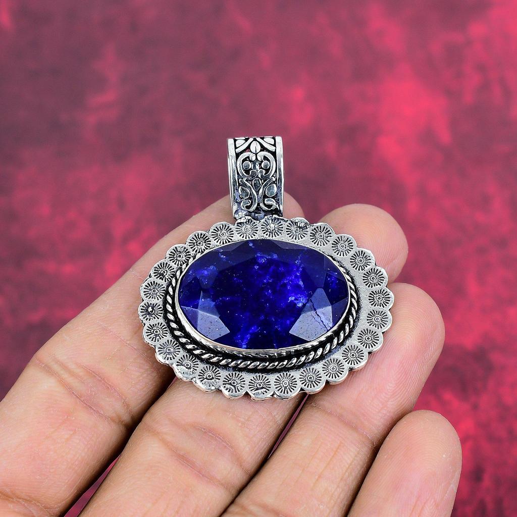 Подвеска с синим сапфиром, подвеска из драгоценного камня ручной работы, подвеска из стерлингового серебра 925 пробы, антикварные ювелирные изделия, для подарка на помолвку
