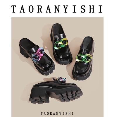 Баотоу полутапочки женские на толстой подошве для улицы весна и лето новые прохладные тапочки средний каблук маленький размер женская обувь