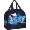 Blue Butterfly Lunch Bag Insulated Reusable Lunch Box Thermal Tote Bag Container Cooler Bag for Women Men Travel Picnic Work