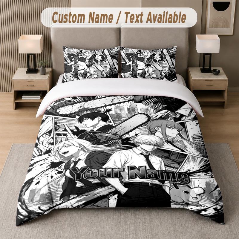 Chainsaw Man 3Pcs Bedding Set, Personalized Custom Name Text, 1 Duvet Cover & 2 Pillowcases For Bedroom