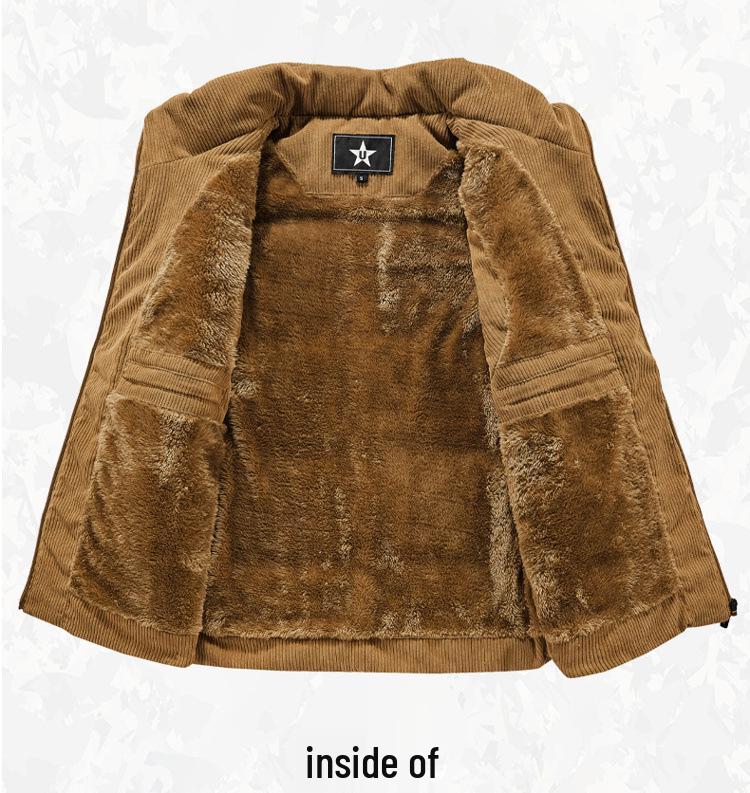 Men's Thickened Corduroy Vest - Fleece Lined, Stand Collar, Sleeveless, Plus Size, Warm Workwear Coat for Autumn/Winter