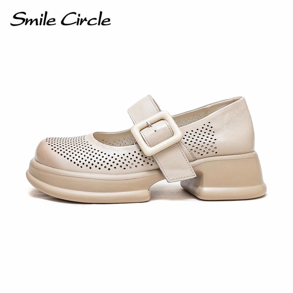 Женские сандалии Мэри Джейн из натуральной кожи, туфли на плоской подошве с круглым носком, модная женская повседневная обувь с пряжкой