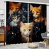 2panels Black White Cat Pet Washable Rod Pocket Curtain For Bedroom Office Kitchen Living Room Window Blinds Study Home Decor
