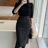 Женские юбки из твида для офиса, средней длины, с высокой талией, в деловую клетку, элегантная юбка-карандаш с одной ногой Faldas