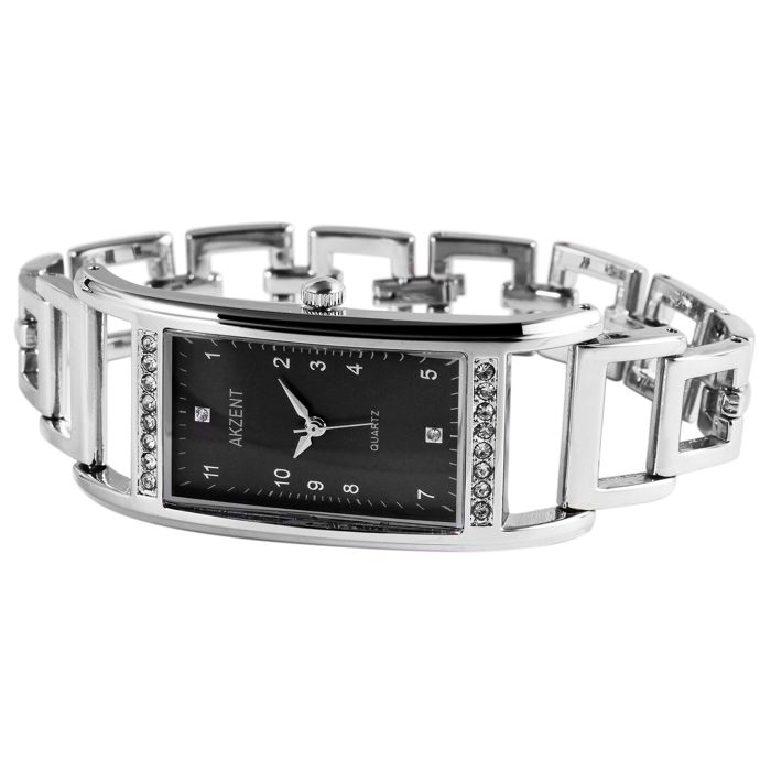 Montre femme - AKZENT - Akzent - Argenté - Cadran gris - Boîtier rectangulaire 24×38 mm