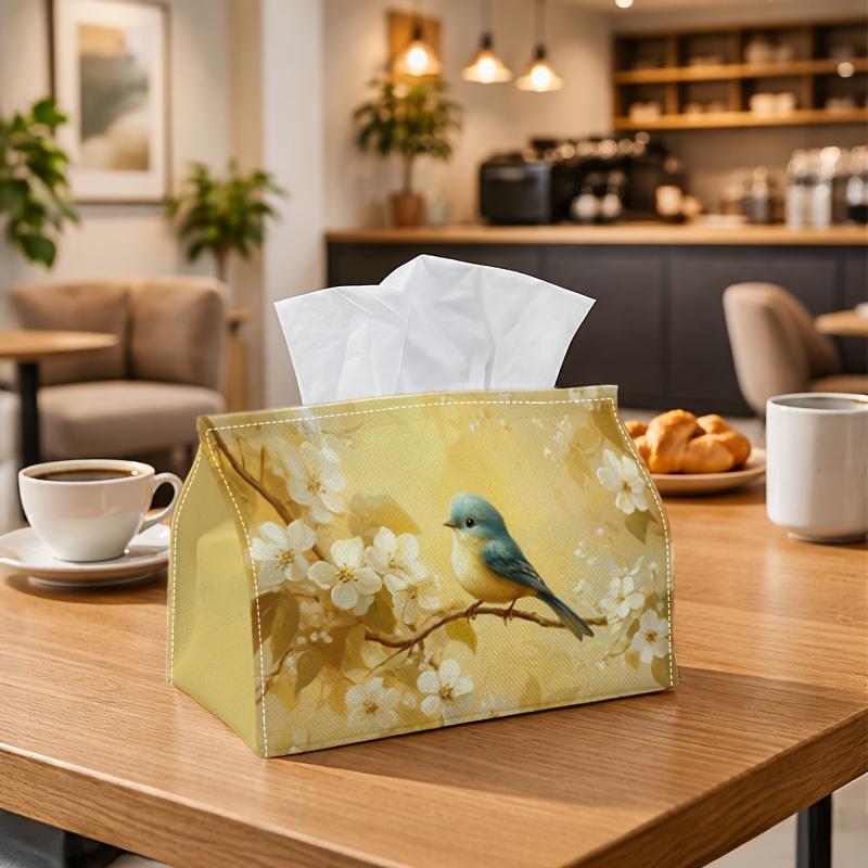1pc of a Blue Bird Tissue Box Cover with a Warm Yellow Floral Design, Made from High-Quality, Waterproof, Durable, And Lightweight Materials. It'S Fol
