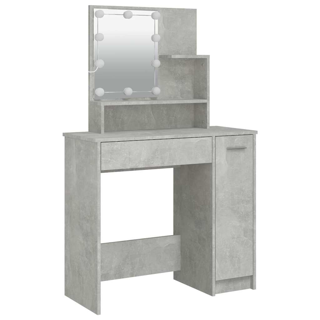 Makeup Table with LED Lighting Concrete Grey 86.5 x 35 x 136 cm