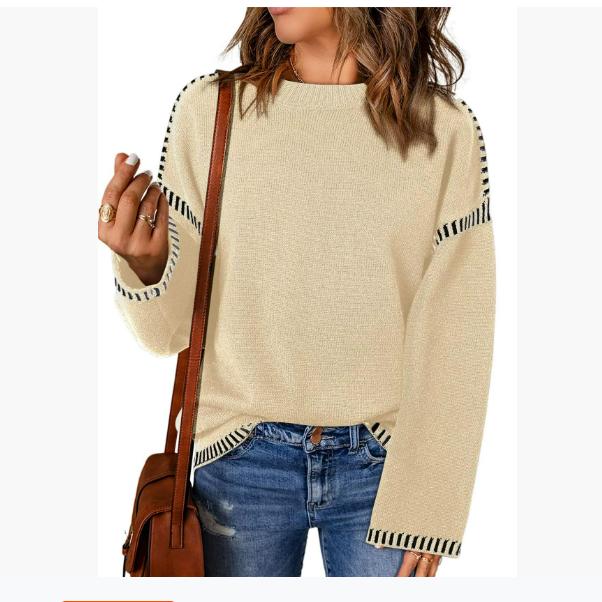 Осенне-зимний женский свитер однотонный с круглым вырезом свободный с длинным рукавом контрастного цвета вязаный пуловер свитер топ