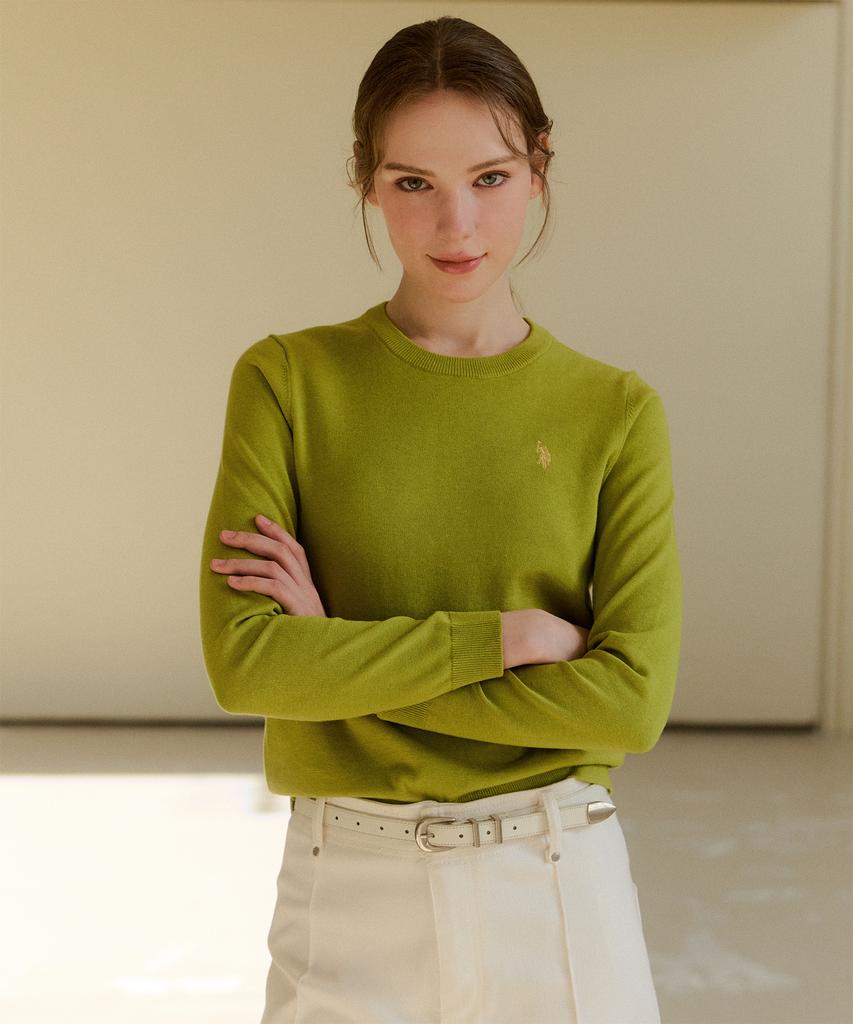 USPOLOASSN 100% Cotton Long Sleeve Round Knit_Lime
