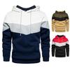 Худи пуловер пэчворк с карманами осенне-зимнее с длинным рукавом, капюшоном, плюшевое, мужское