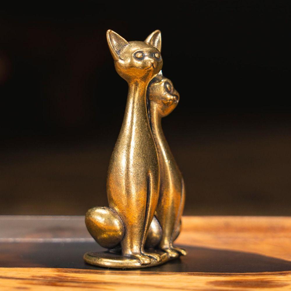 Креативные маленькие фигурки кошек Животные Любители кошек Декор кошек Статуэтка Орнамент Винтажная латунная скульптура Предмет искусства Дом Рабочий стол Офис