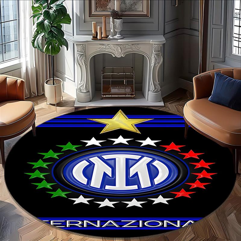 1pc I-Internazionale Milano  Carpet, Round Rug, Comfortable, Suitable for Entryways, Living Rooms, Office, And Bedrooms, Christmas Decoration