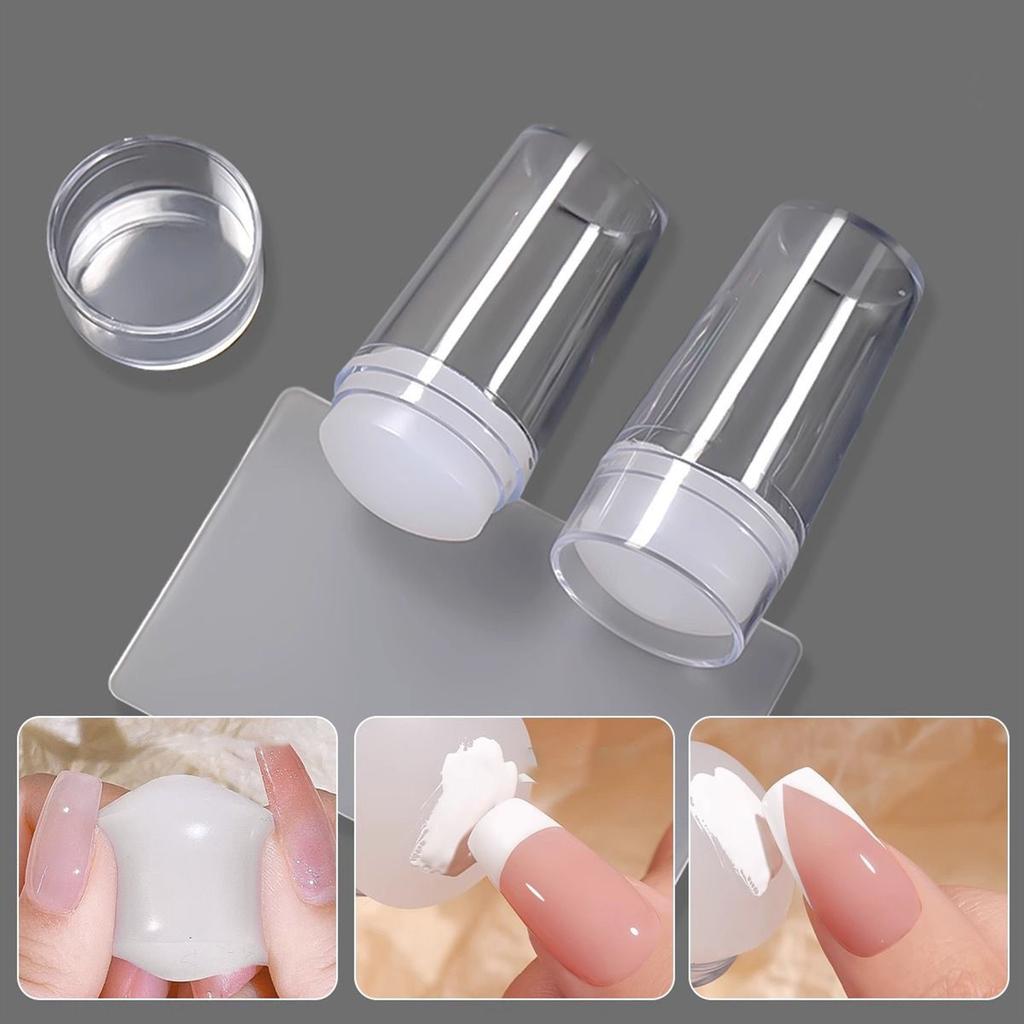 Transparent Nail Stamper with Scraper Silicone Stamp for French Nails Manicuring Kits Nail Art Stamping Tool