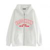Zip-Up Hooded Sweatshirt Women Loose Fit Streetwear Geometric Print Cotton Long Sleeve Oversized Pullover