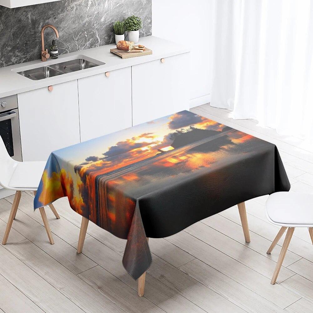 Natural Scenery Tablecloth Sunset  Anti-fouling Waterproof Rectangular Kitchen Dining Table Home Decoration