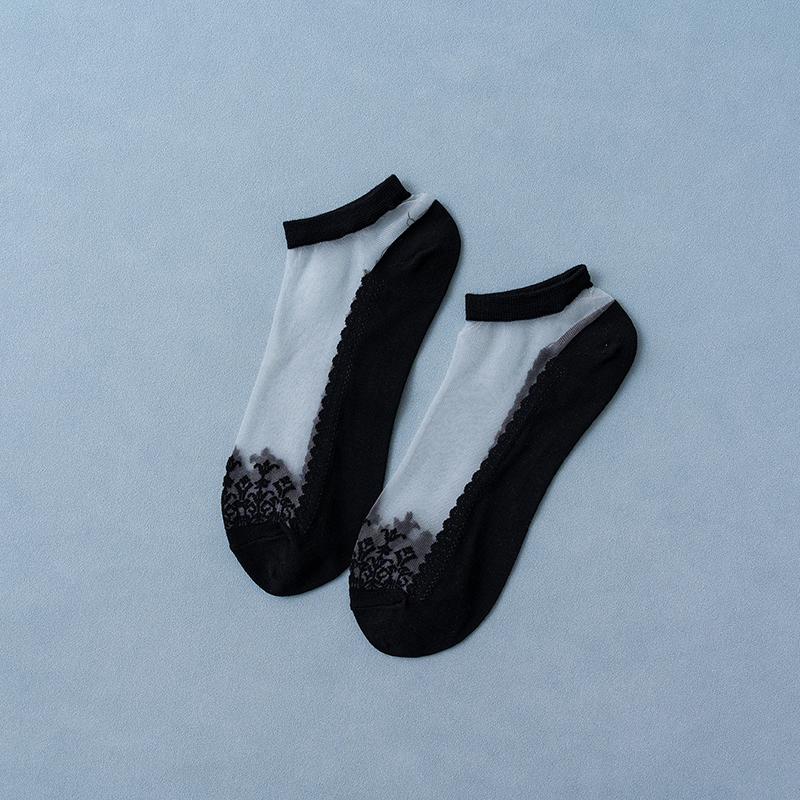 6 пар Новинки Женские носки Весна Лето Цветочные кружевные короткие носки Мягкие шелковые тонкие прозрачные носки Однотонные милые носки до щиколотки