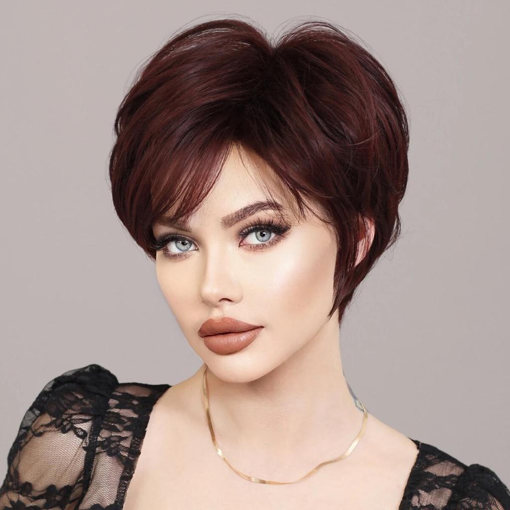 Синтетический винно-красный парик Боб для женщин, повседневные трендовые парики из натурального лавандового волокна с челкой, Омбре Боб, термостойкое волокно