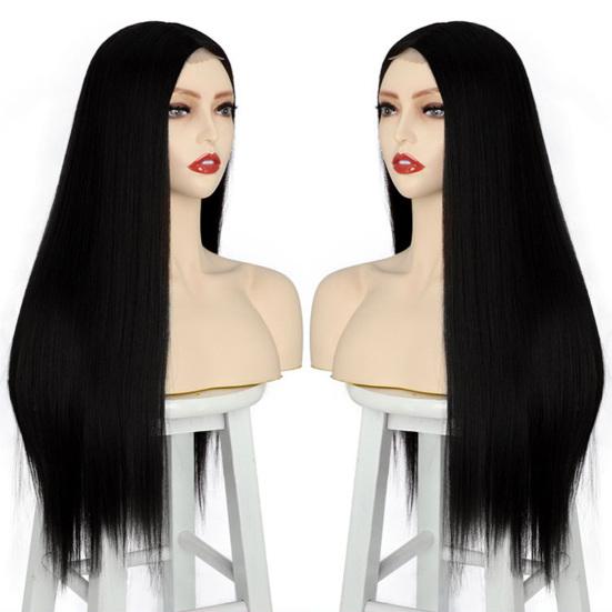 Парик из высокотемпературного шелка, женственный, пушистый, натуральный, мягкий на ощупь, косметический инструмент для укладки волос, женский, черный, длинный, прямой, для леди