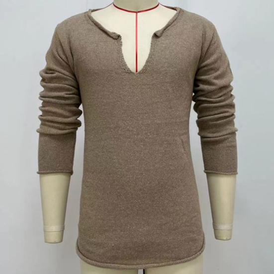 Мужской осенний свитер с длинным рукавом, V-образным вырезом, повседневный эластичный пуловер для ежедневной носки, трикотаж, свободный свитер-поддева, мужская одежда