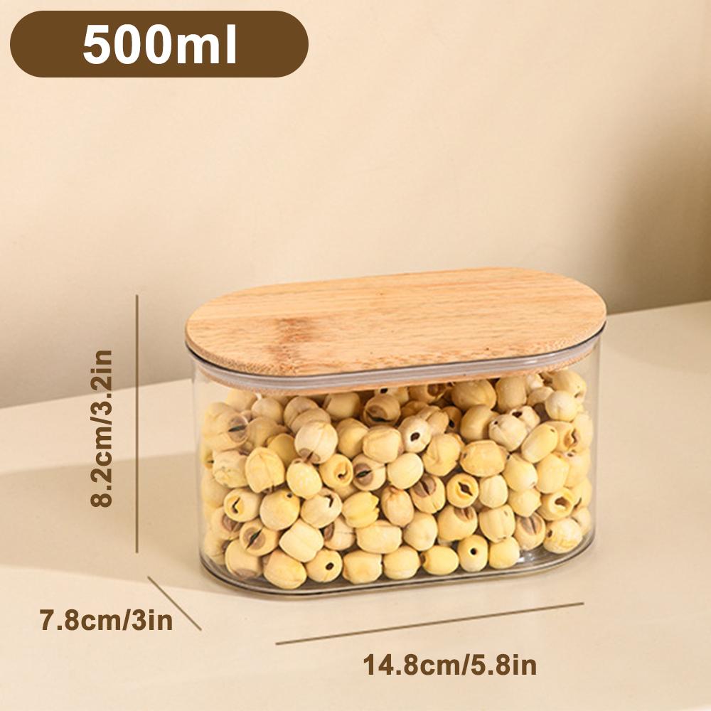 Wood Lid Plastic Airtight Canister Kitchen Storage Bottles Jars Food Container Grains Coffee Beans Grains Candy Jar Containers