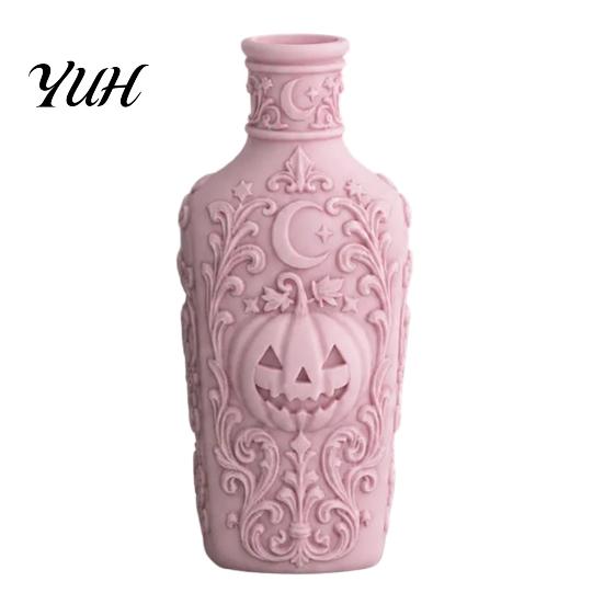 Decorative Bottle for Dressing Table Halloween Gothic Pumpkin Vase, 3D Printed Moon Star Embossed Potion Dark Romantic Room Accents Tabletop Ornament,
