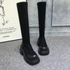 2025 Autumn and Winter Thick-soled Korean Version of Heightening Elastic Boots Women's Black Matte Long Boots Casual Heightening Thin Boots Ins