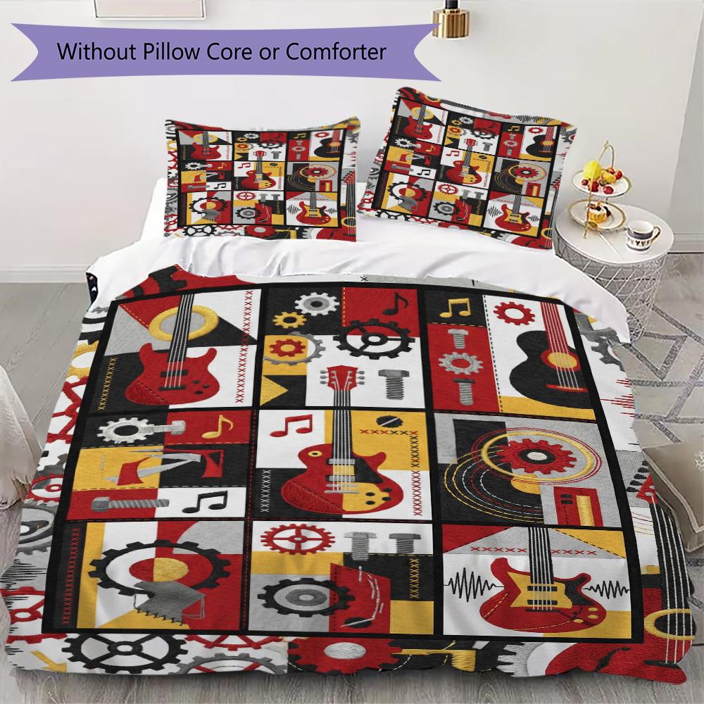 Guitar Music Pattern Bedding uilt Set uilt Cover Pillowcase Home Decoration Birthday Gift (1 * duvet cover + 2 * pillowcase  without core)56