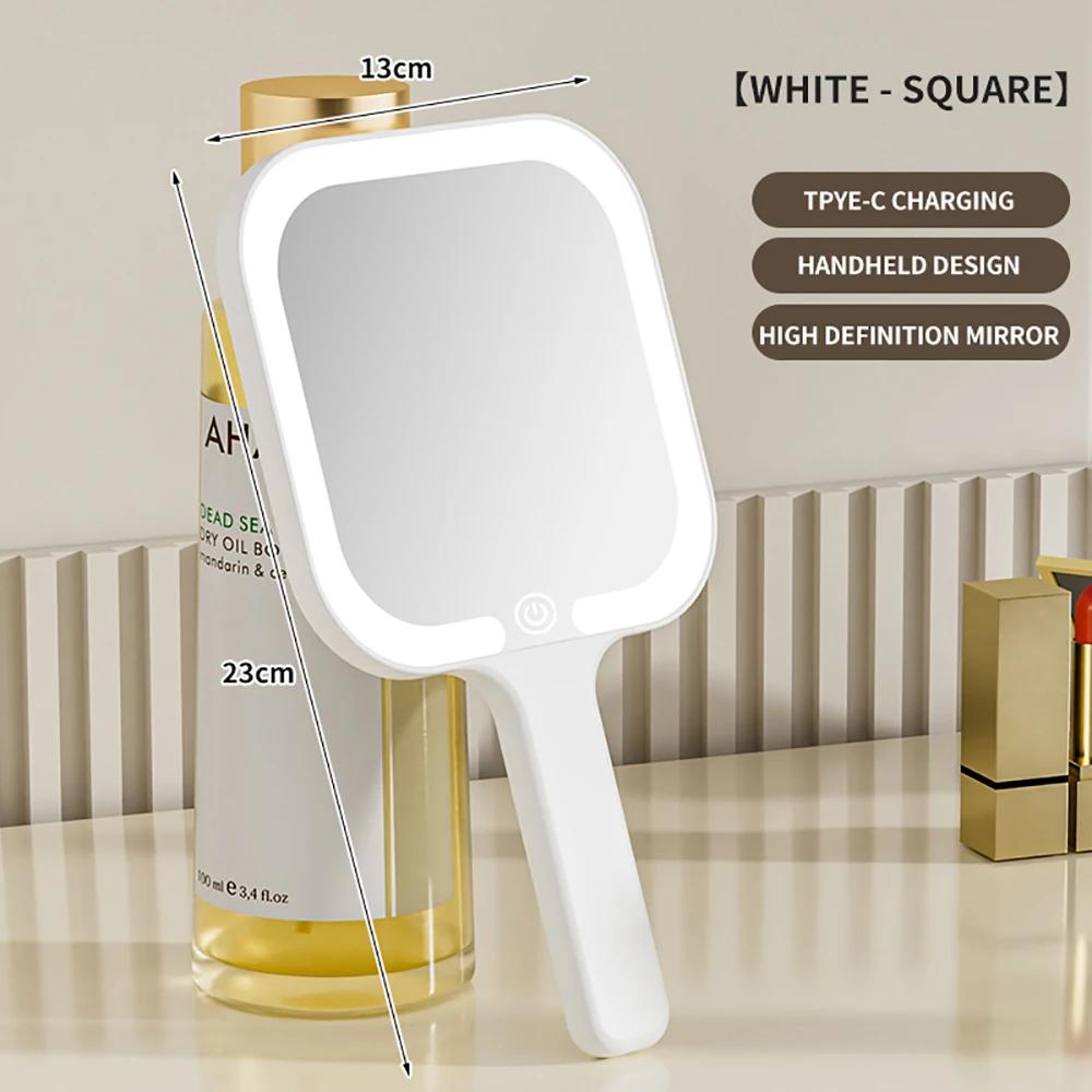 Светодиодное умное зеркало для макияжа, ручное, портативное, 3 цвета, регулировка яркости, сенсорный экран, настольное косметическое зеркало, для путешествий, дома