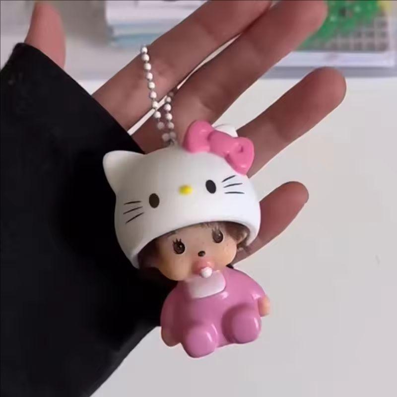 Hello Kitty Monchhichi Виниловая фигурка Брелок Милый Аниме Брелок Автомобиль Сумка Подвеска Настольное украшение Свадебный подарок для фанатов Дети