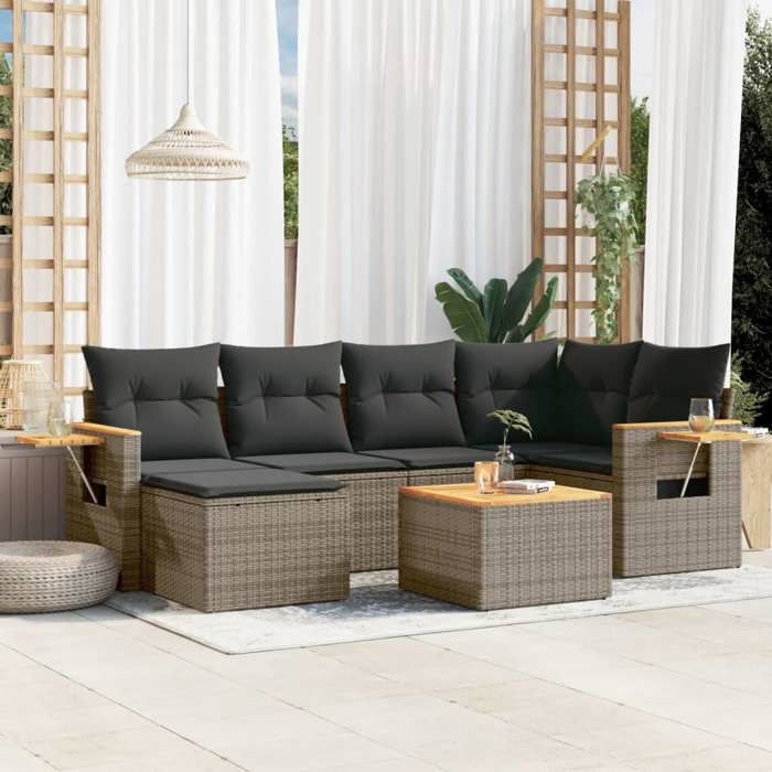 VidaXL Garden Lounge Set with Cushions 7 Pcs, Patio Sofas, Patio Furniture Set, Outdoor Furniture, Grey 3227026