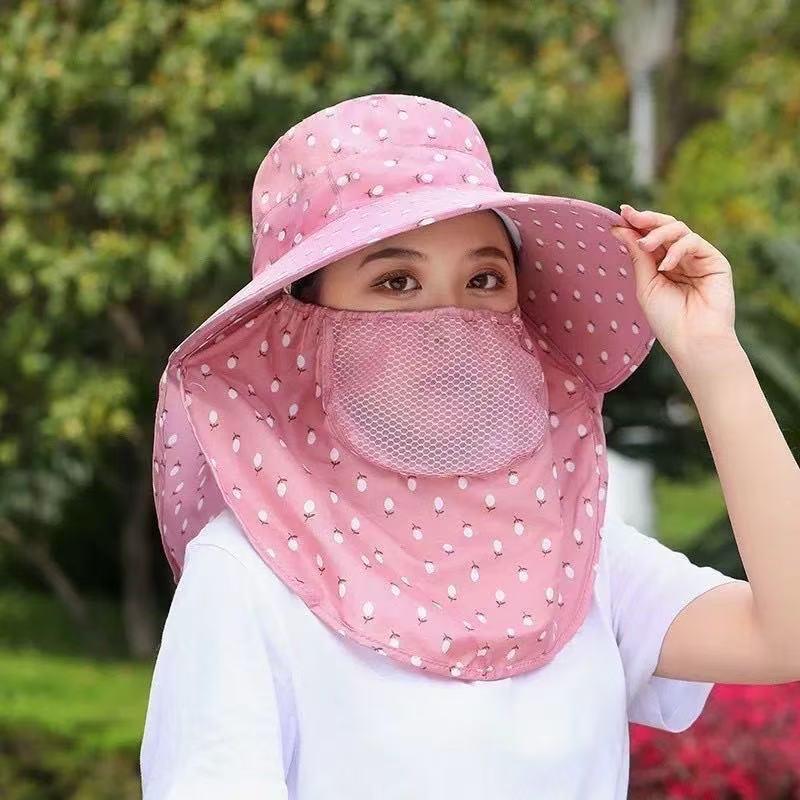Women's Anti-UV Dual-Use Sun Hat with Face Shield for Summer Tea Picking, Riding, and Working
