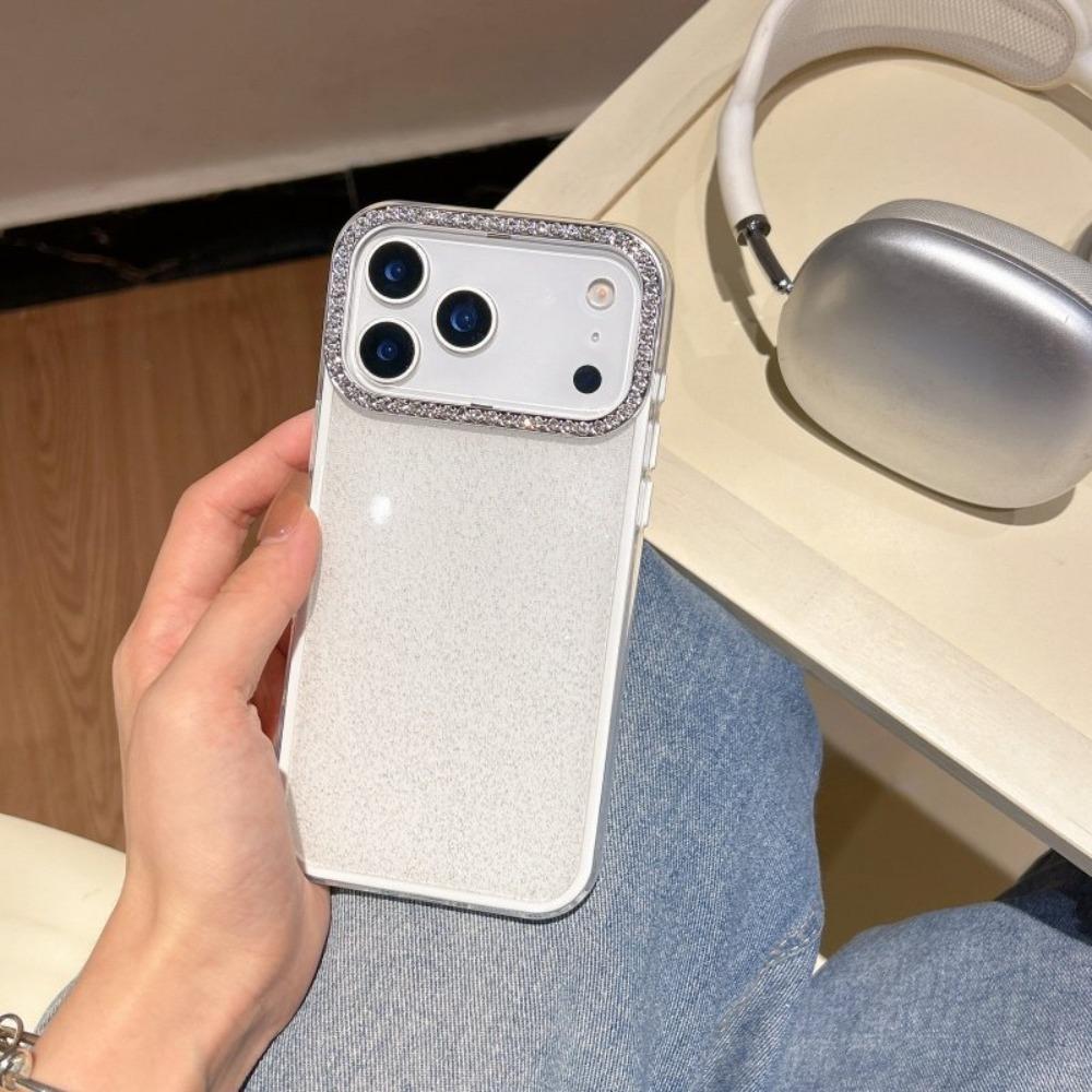 Чехол для телефона с блестками, бриллиантами, камерой, однотонный, для iPhone 17 16 15 14 Plus 13 12 11 Pro Max, блестящий, глянцевый, противоударный