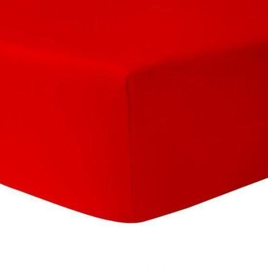 Drap housse - HOMEROKK - 180 x 200 cm - 100% coton - 57 fils/cm² - Grand bonnet 25 cm - Rouge
