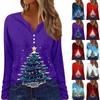 Women's T Shirt Tee Button Christmas Print Long Sleeve Daily Weekend Fashion Basic V Neck Regular Top