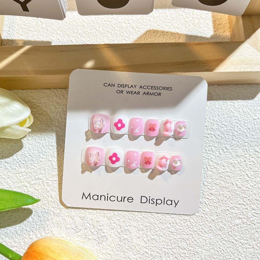Flower Kids Cartoon Fake Nails Bears Cartoon Nail Accessories Children False Nails Kids Toys
