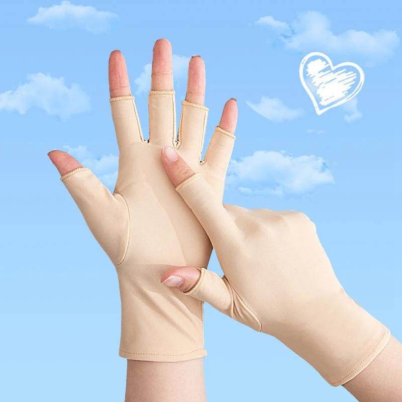 1 Pair Women Casual Elastic Anti-UV Half Finger Gloves Black White Gray Summer Cool Thin Short Cycling Driving Mittens