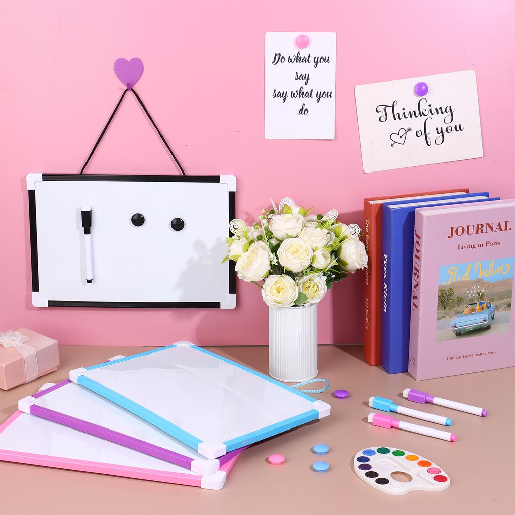 4 Pcs Dry Erase Whiteboard 8 X 12'' Magnetic White Board A4 Magnetic Double-Sided Dry Erase White Board Easel With Lanyard Includ