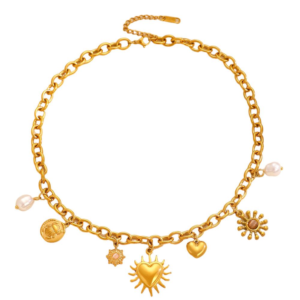 2026 Fashion Multi-element Ocean Wind Love Bow Sun Moon Devil's Eye Pendant Chain Necklace