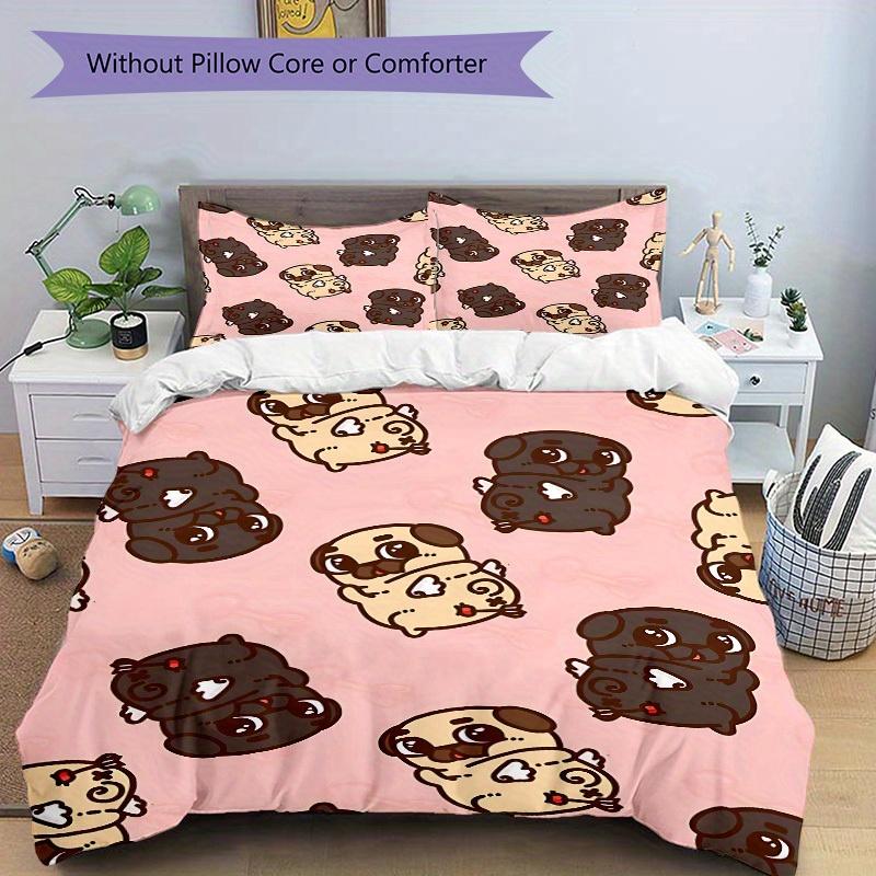 3pcs Pug, Cute Bedding Set, Breathable and Soft, Suitable for Bedroom Decor (1*Duvet Cover + 1/2*Pillowcases, No Core) yy250821123