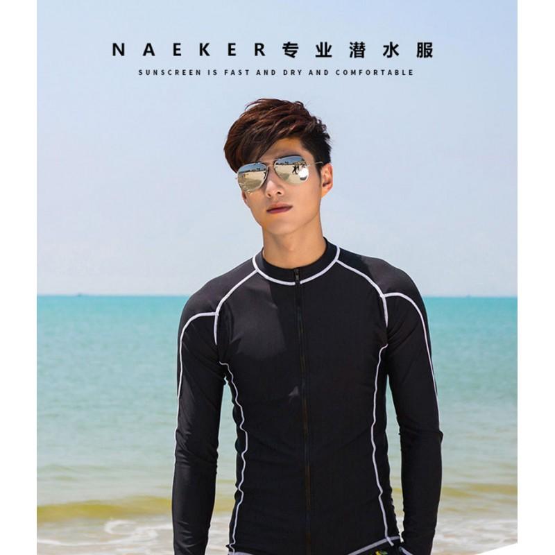 Mens Long Sleeve Split Wetsuit Zip Front Surfing Suit UV Protection Swimsuit Snorkeling Diving Water Sports
